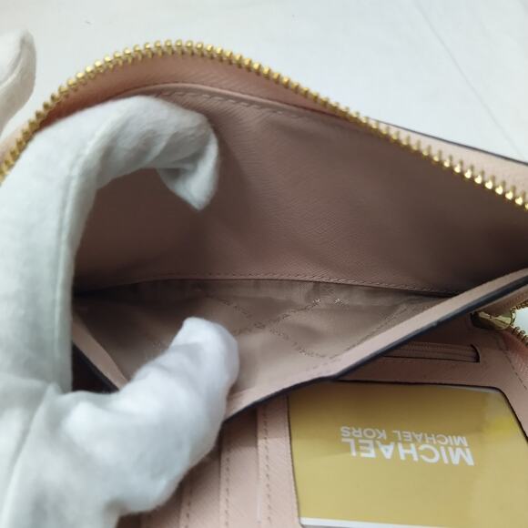 Michael Kors Pink Leather Love Sign Zip Around Credit Card ID Window Wallet - Picture 8 of 14